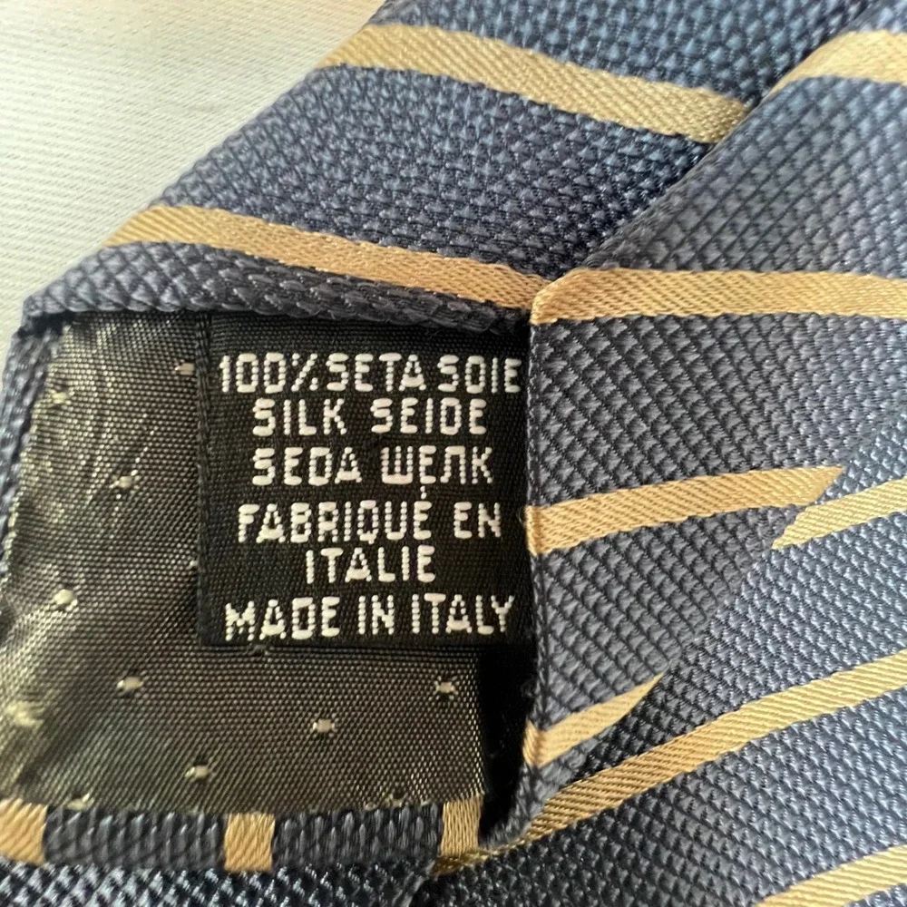 Gianfranco‎ Ferre Silk Tie Blue Gold Diagonal Stripe Made in Italy Mens Necktie